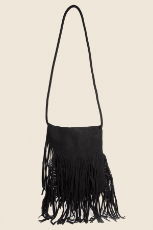 Suede Long Fringe Rectangle Hand Bag