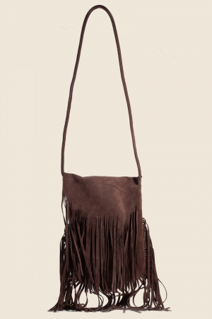 Faux Suede Long Fringe Rectangle Hand Bag