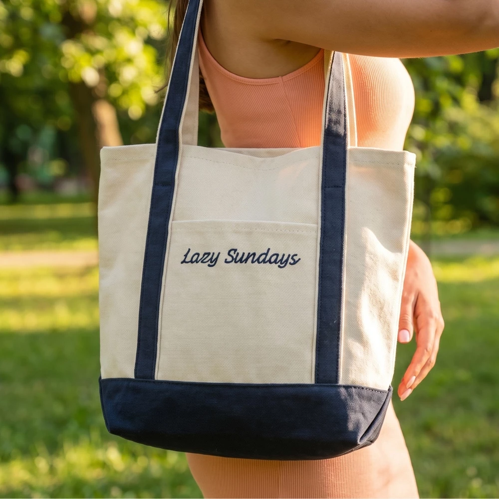 Lazy Sundays Embroidered Canvas Tote Bag