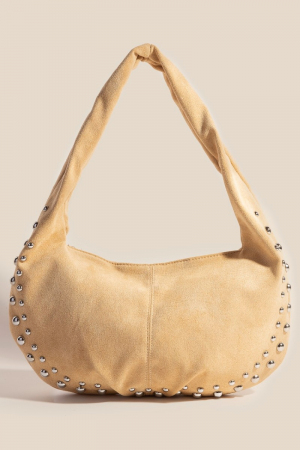 Metallic Studded Suede Hand Bag