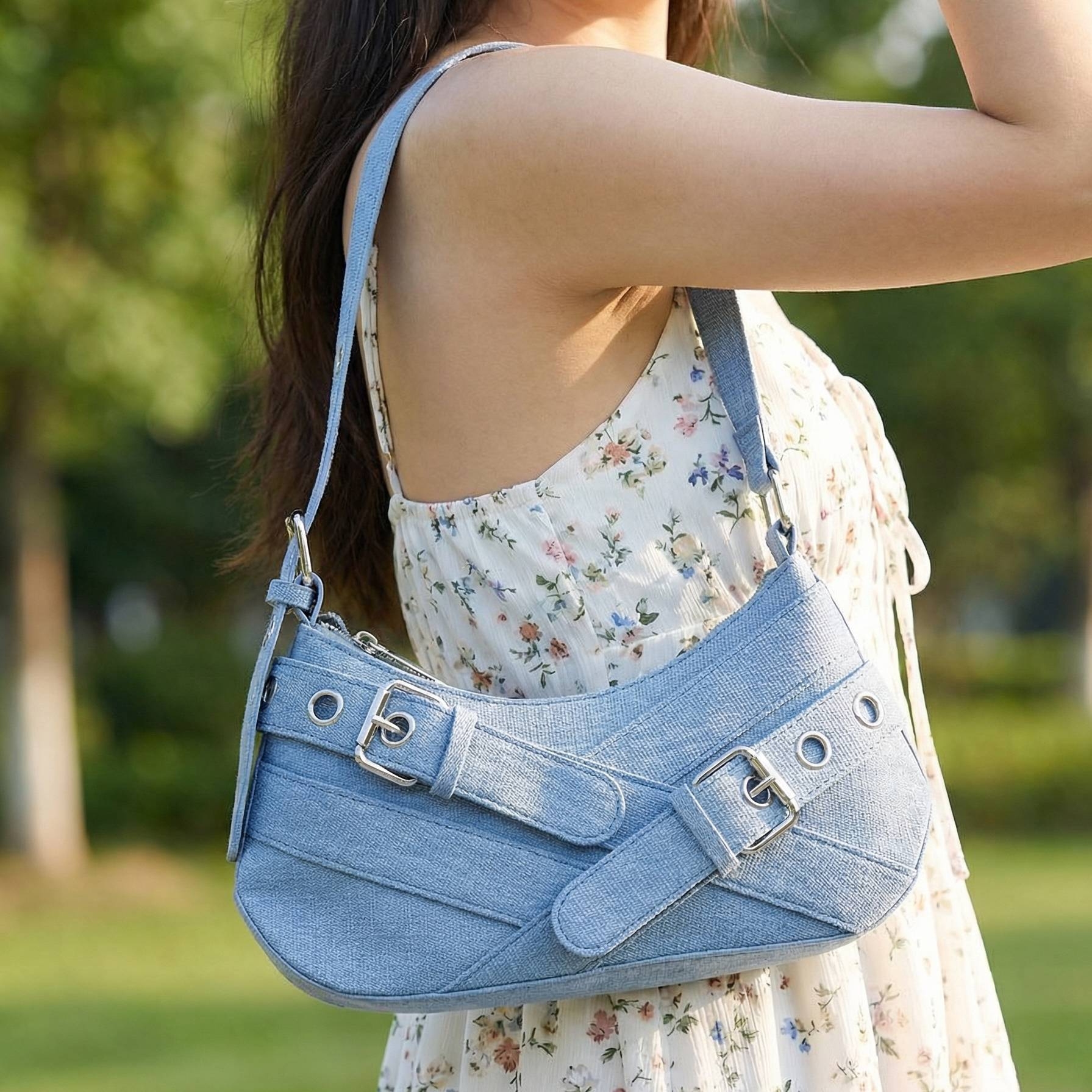 Abstract Overlap Belt Accent Shoulder Bag