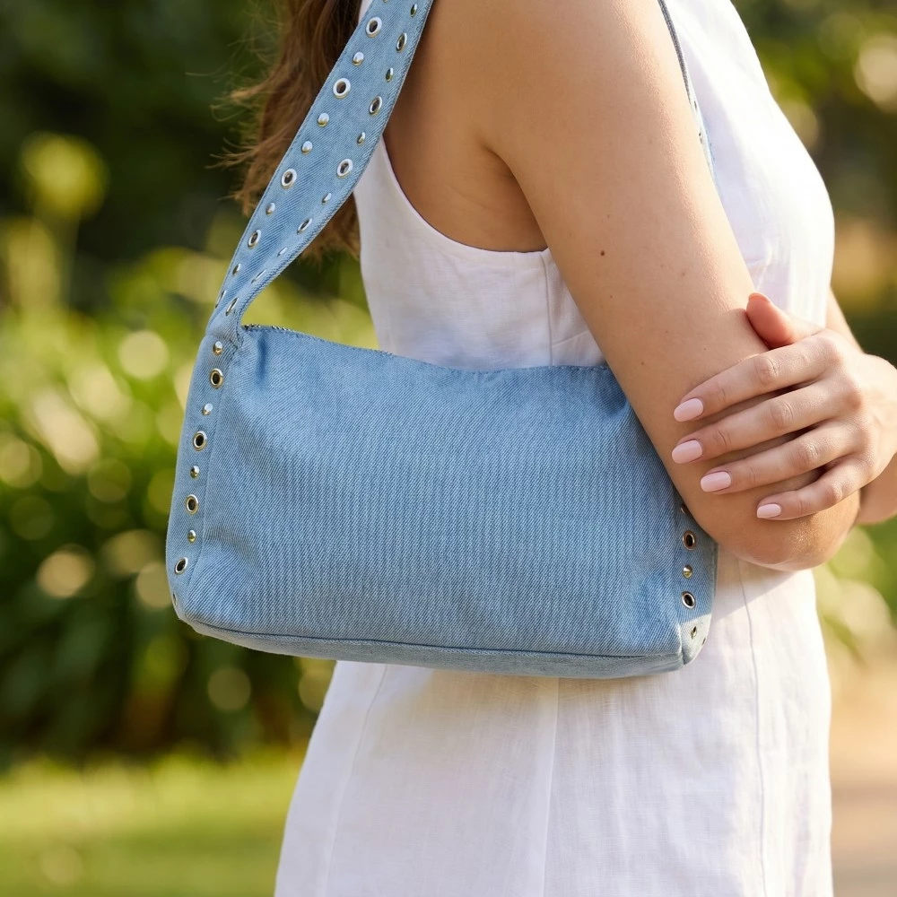 Wide Boxy Grommet Hand Bag