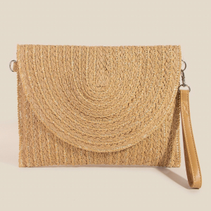 Round Flap Intricate Paper Woven Envelope Clutch Bag