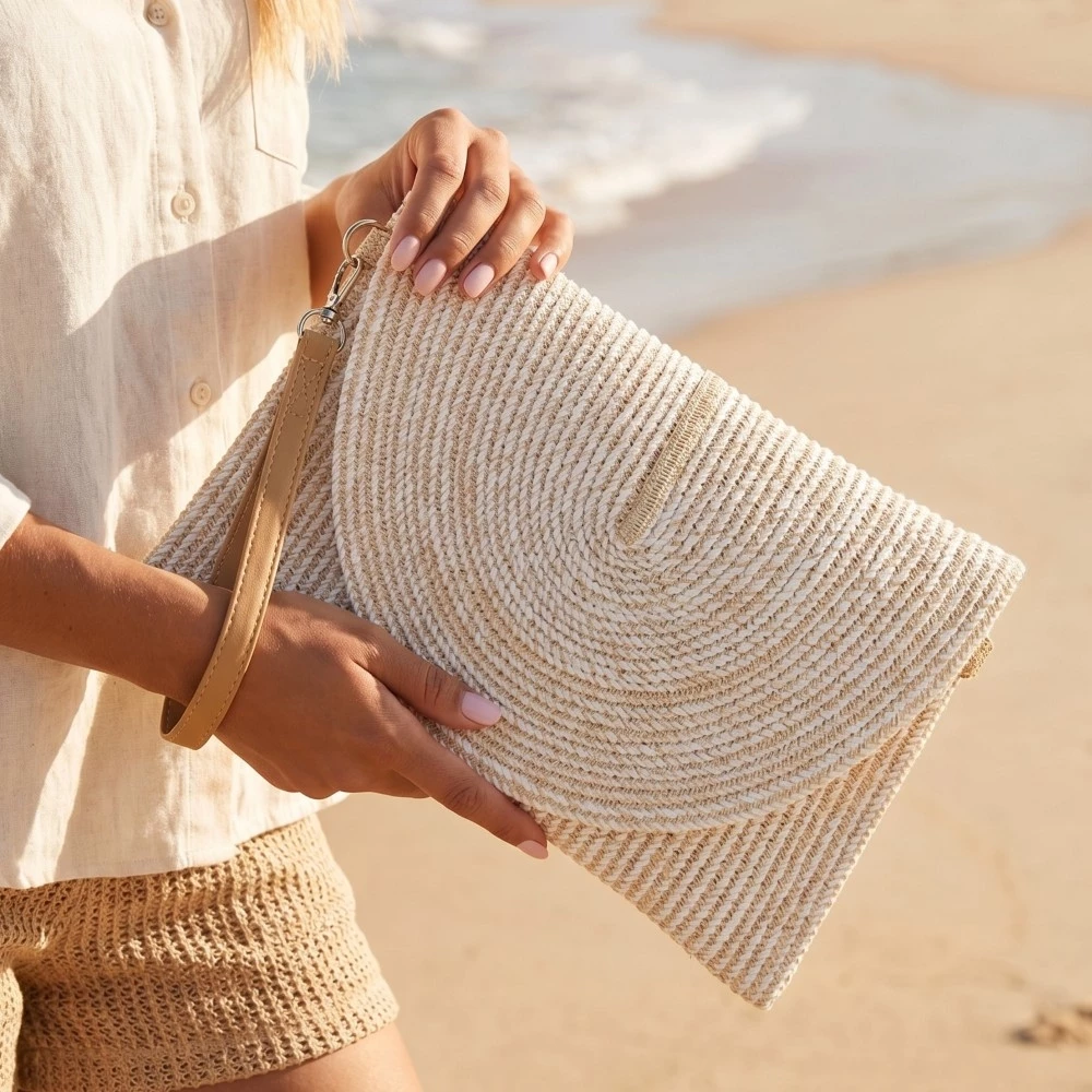 Two Tone Intricate Paper Woven Envelope Clutch Bag