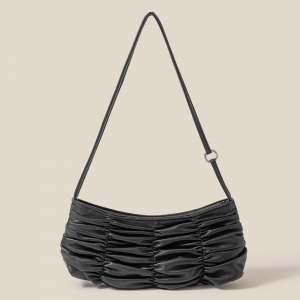 Segmented Pleated Faux Leather Hand Bag