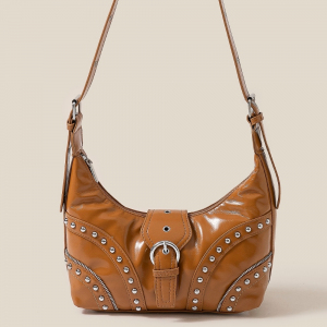Leather Studded Trim Shoulder Bag