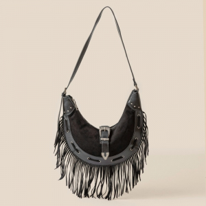 Leather Belt Decor Fringe Hobo Shoulder Bag