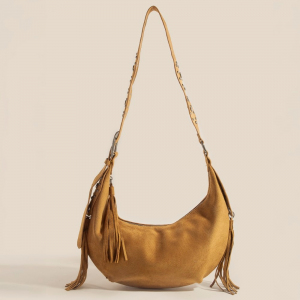 Half Moon Fringe Buckle Strap Hobo Bag