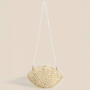 Straw Braided Pearl Beaded Strap Seashell Bag