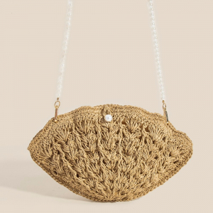 Straw Braided Pearl Beaded Strap Seashell Bag
