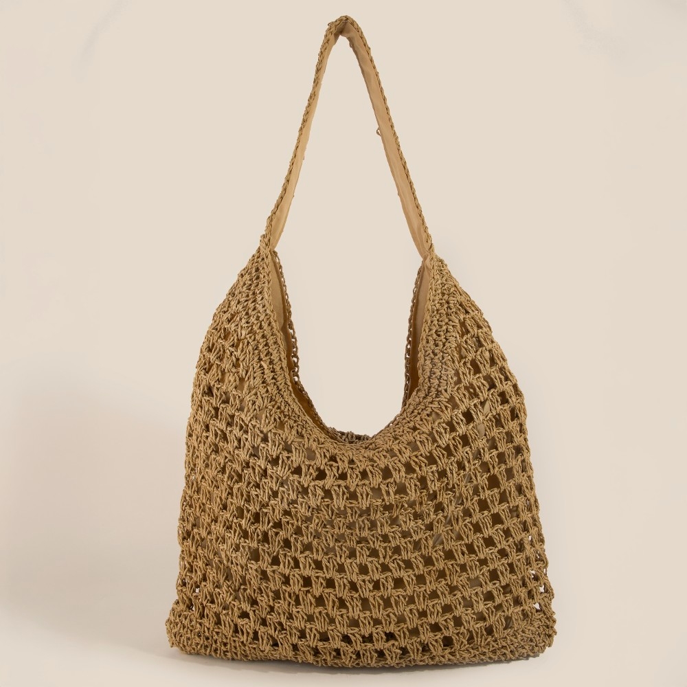 Intricate Straw Weave Large Shoulder Bag