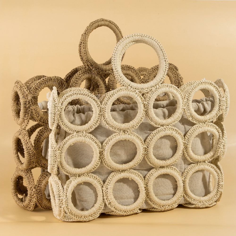 Straw Round Pattern Mesh Hand Bag