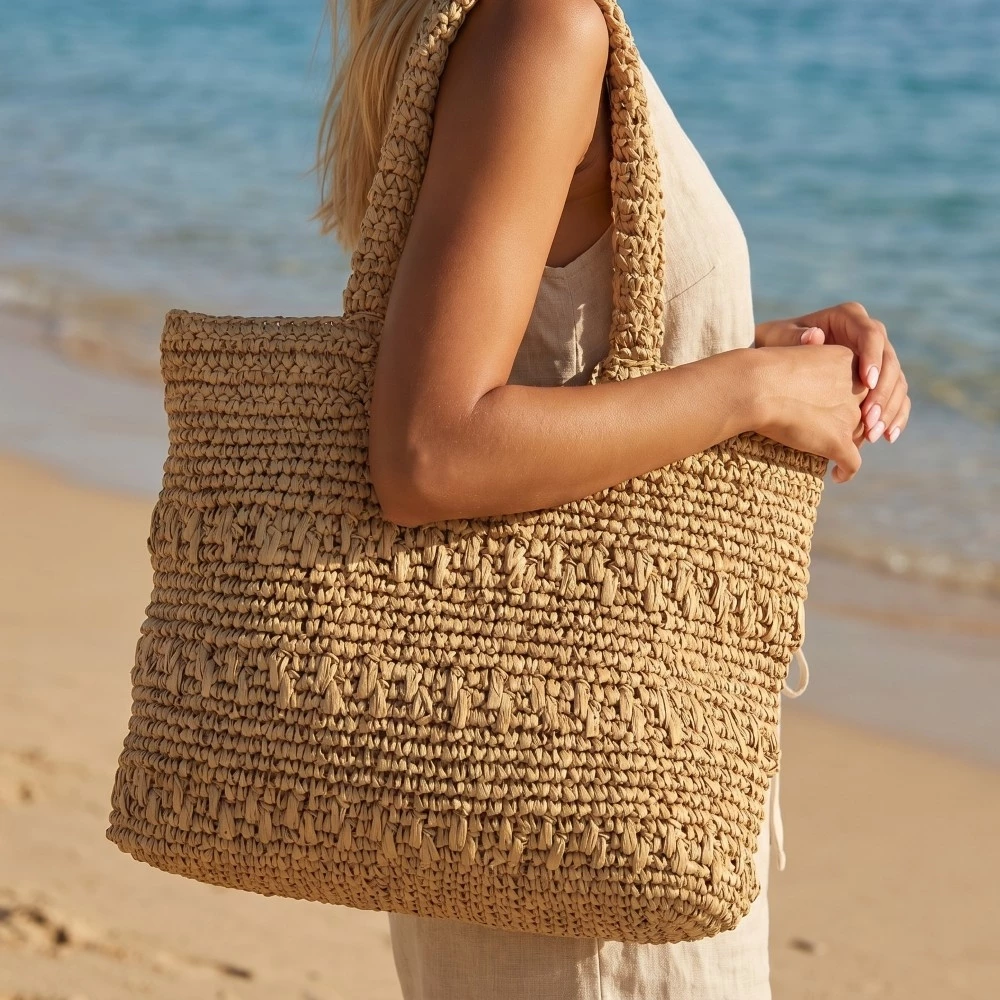 Straw Braided Square Tote Bag
