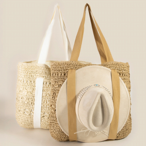 Large Straw Braided Hat Carrier Tote Bag