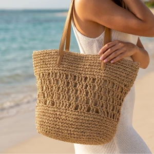 Intricate Straw Braided Large Tote Bag
