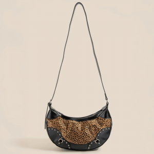 Dark Spotted Leopard Print Half Moon Shoulder Bag