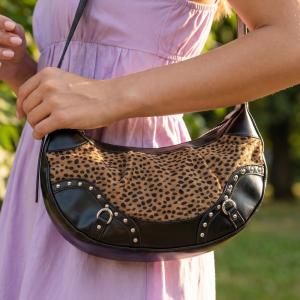 Dark Spotted Leopard Print Half Moon Shoulder Bag