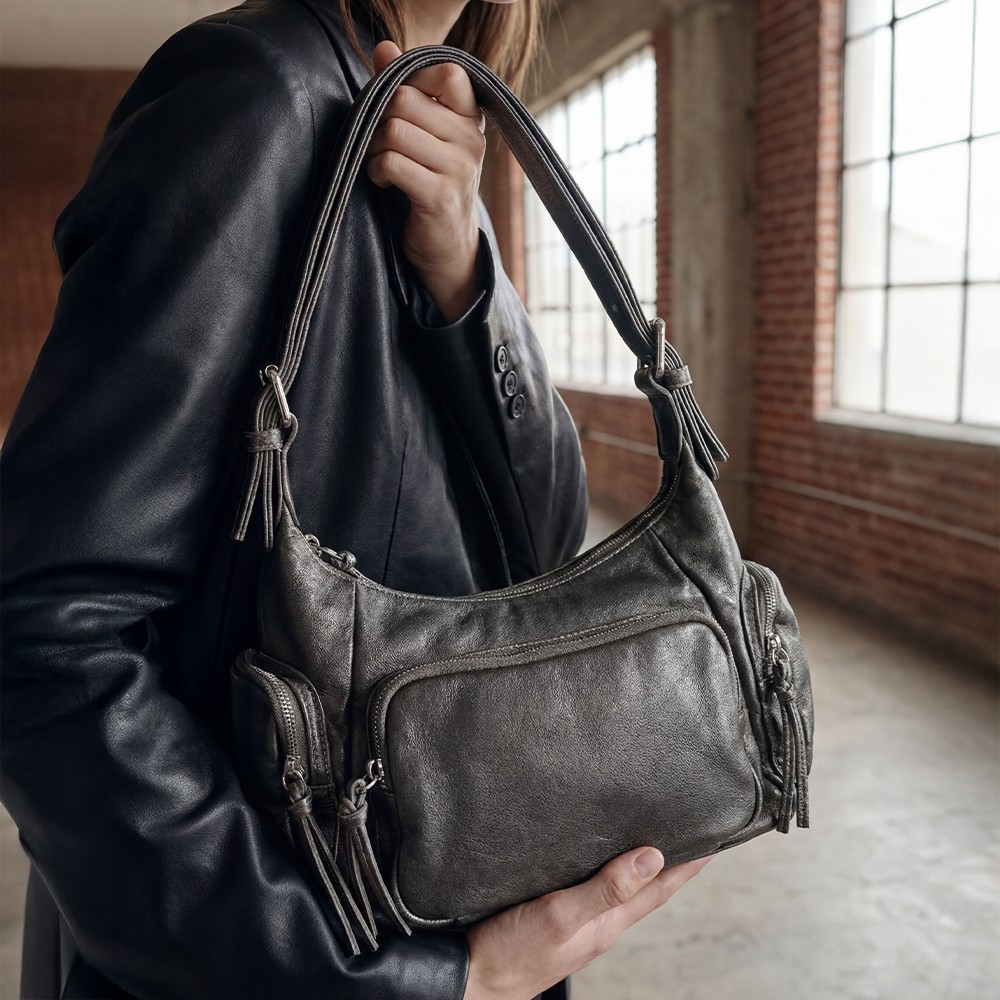 Multi Pocket Leather Shoulder Bag