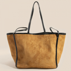 Suede Tote Leather Trim Shoulder Strap
