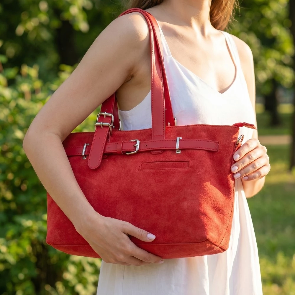 Faux Leather Buckle Strap Detail Tote Bag
