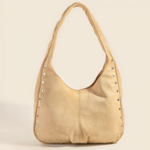 Suede Studded Trim Hobo Bag