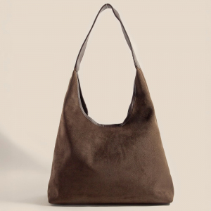 Suede Leather Trim Hobo Bag