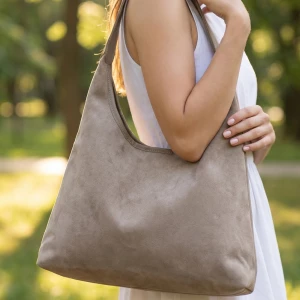 Large Suede Slouchy Hobo Shoulder Bag