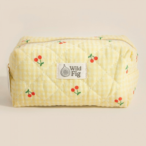 Cherry Fruit Print Yellow Cosmetic Bag