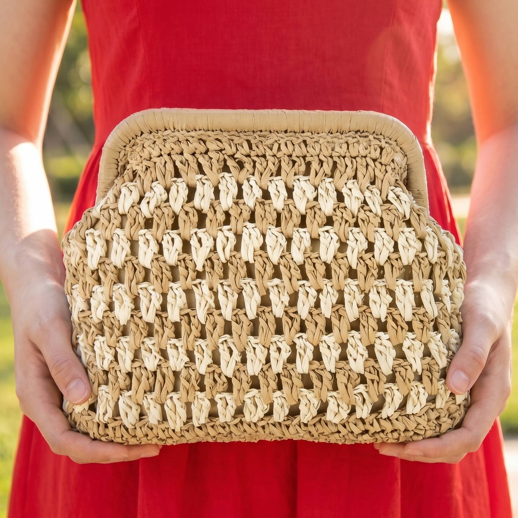 Two Tone Straw Braided Bag