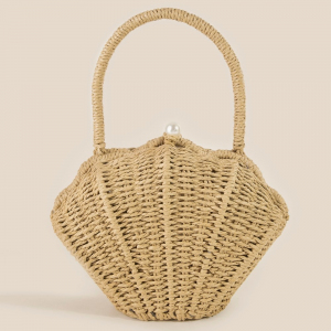 Straw Shell Shape Braided Top Handle Bag