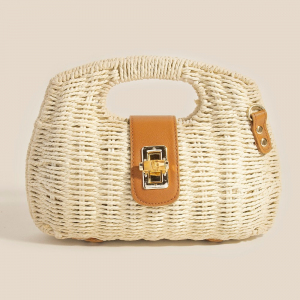 Leather Strap Accent Braided Hand Bag