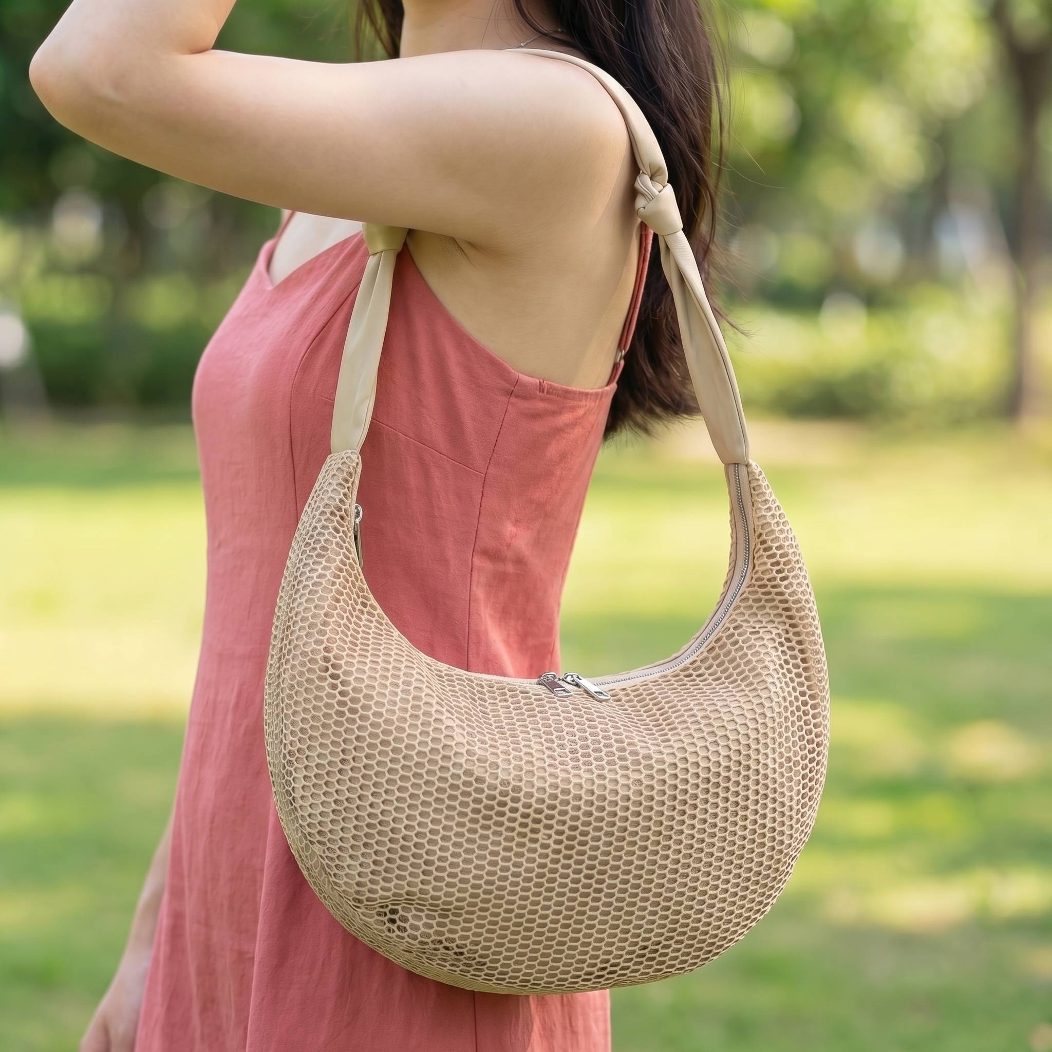 Textured Mesh Knot Shoulder Bag
