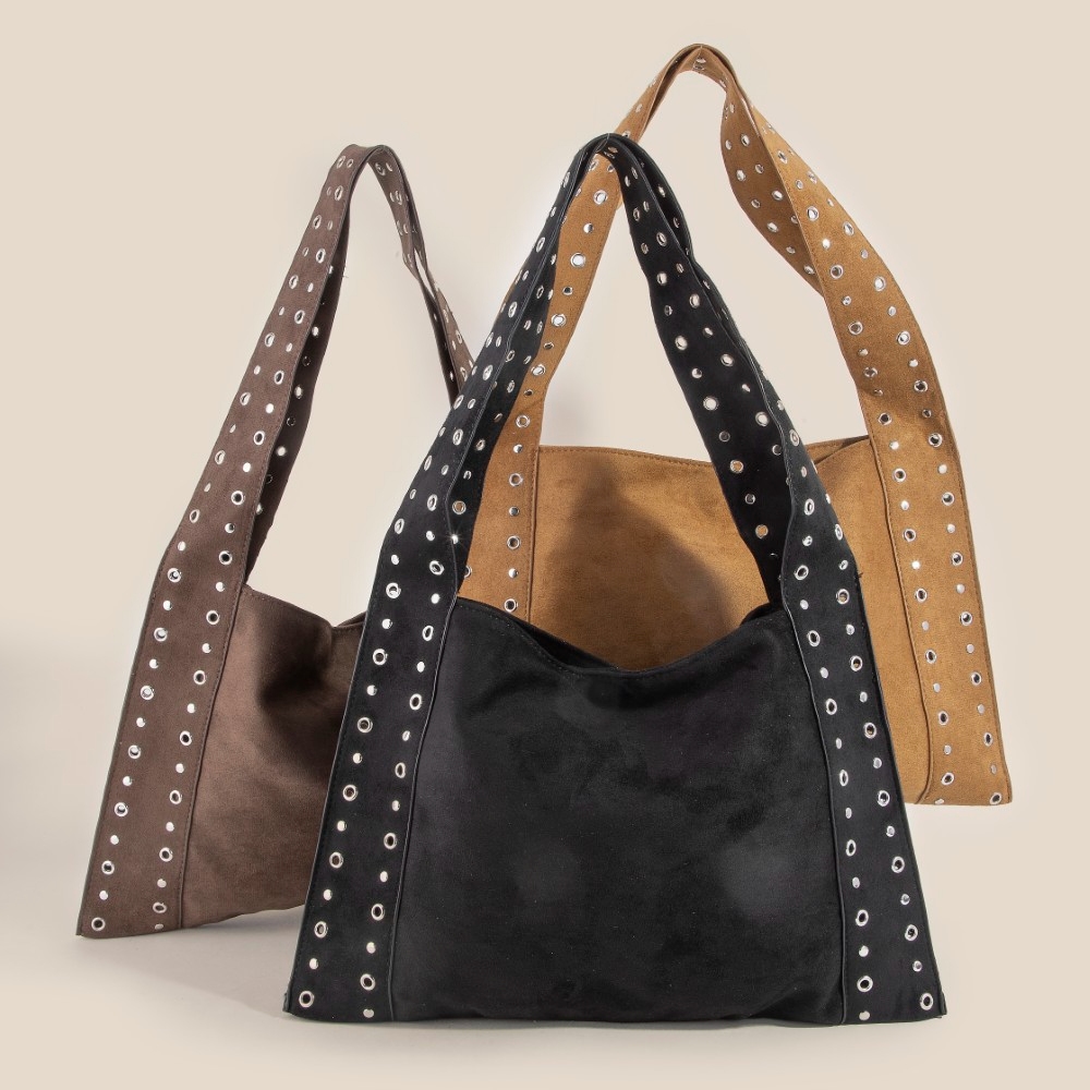 Grommet Strap Suede Shoulder Bag