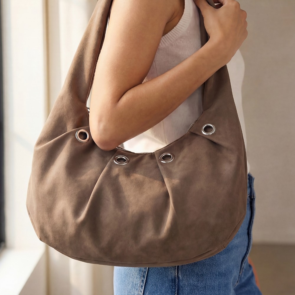 Grommet Accent Hobo Shoulder Bag