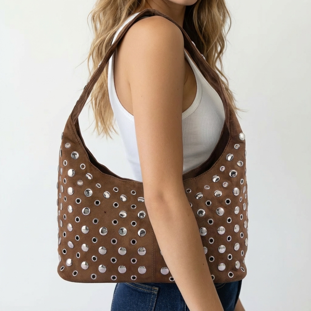 Multi Rivet Studded Shoulder Bag