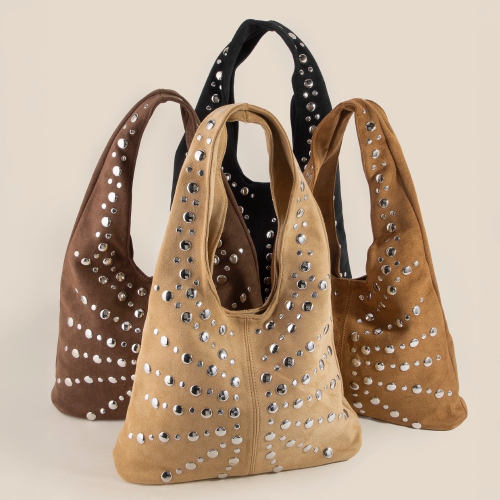 Grommet Studded Suede Shoulder Bag
