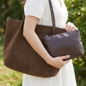 Rectangle Suede Leather Tote Bag