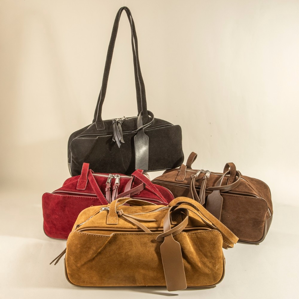 Suede Boston Shoulder Bag