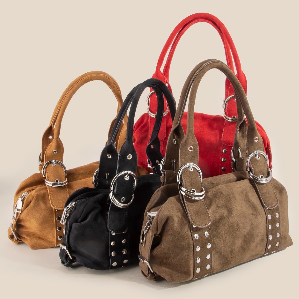 Grommet Accent Suede Hand Bag