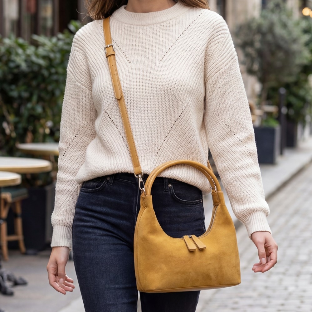 Solid Leather Hobo Handbag