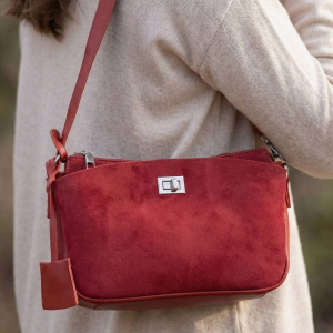 Pouch Style Turn Lock Detail Suede Shoulder Bag