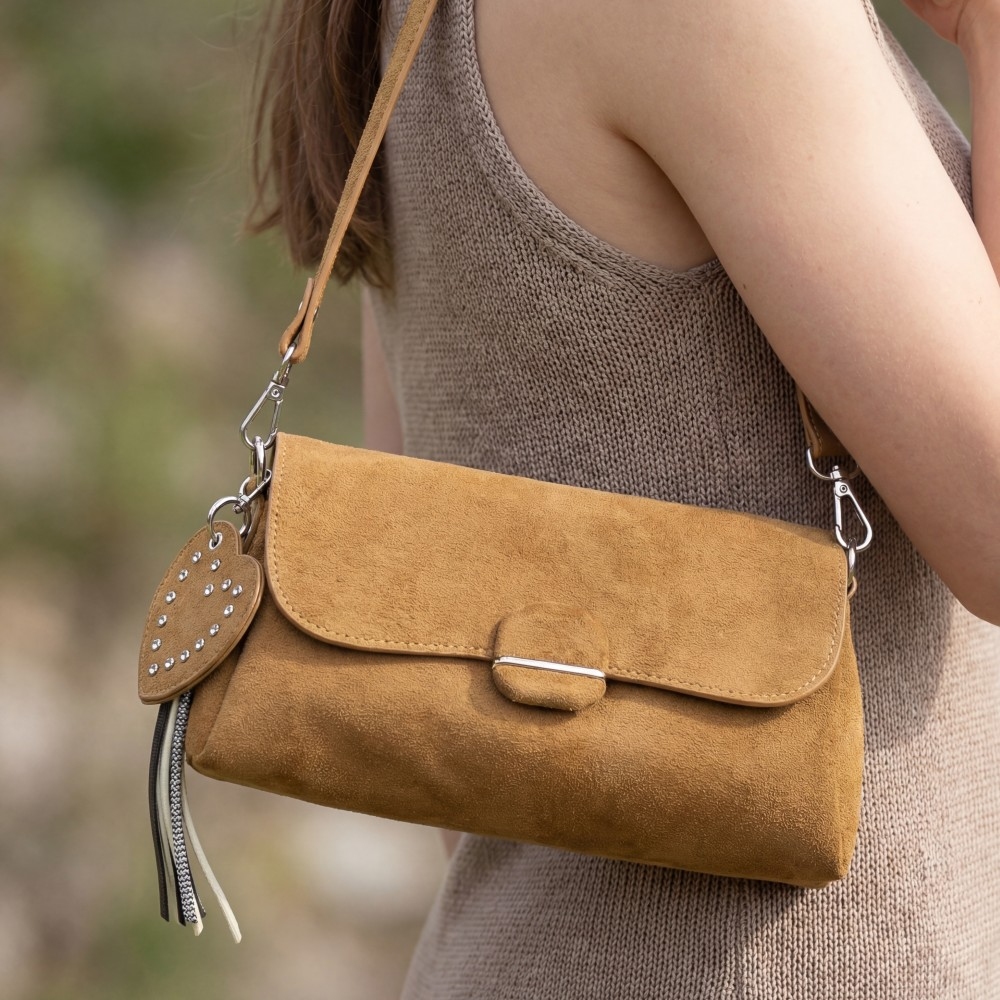 Heart And Tassel Accent Suede Shoulder Bag