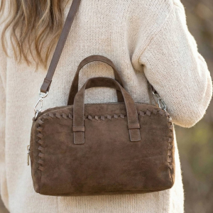 Rectangle Woven Trim Detail Suede Bag