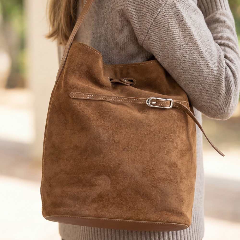 Belt Closure Vegan Leather Bucket Bag