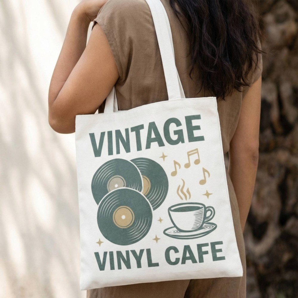Vintage Vinyl Café Tote Bag
