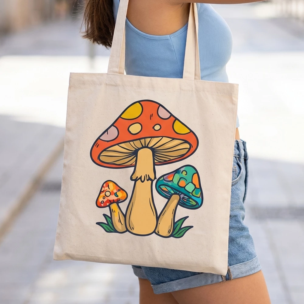Mushroom Print Canvas Graphic Tote