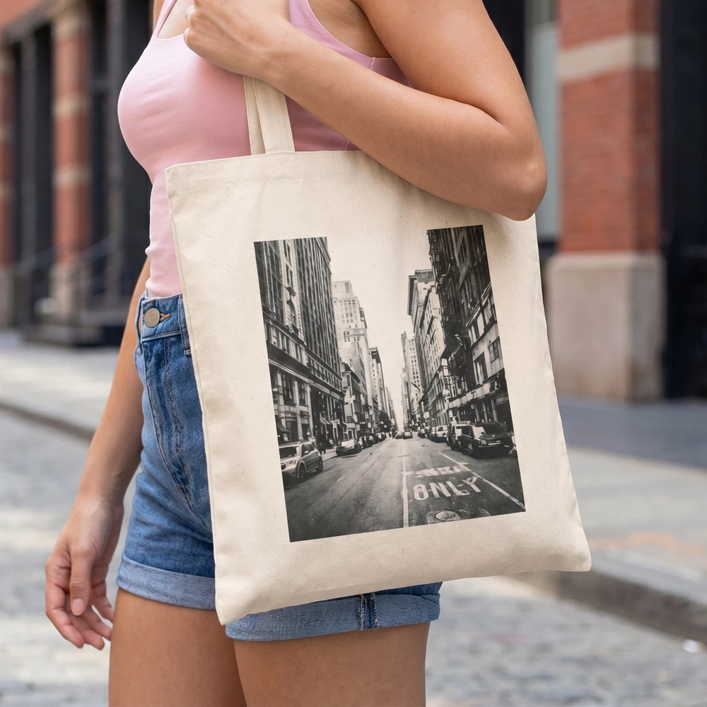 City Street Photo Print Canvas Tote