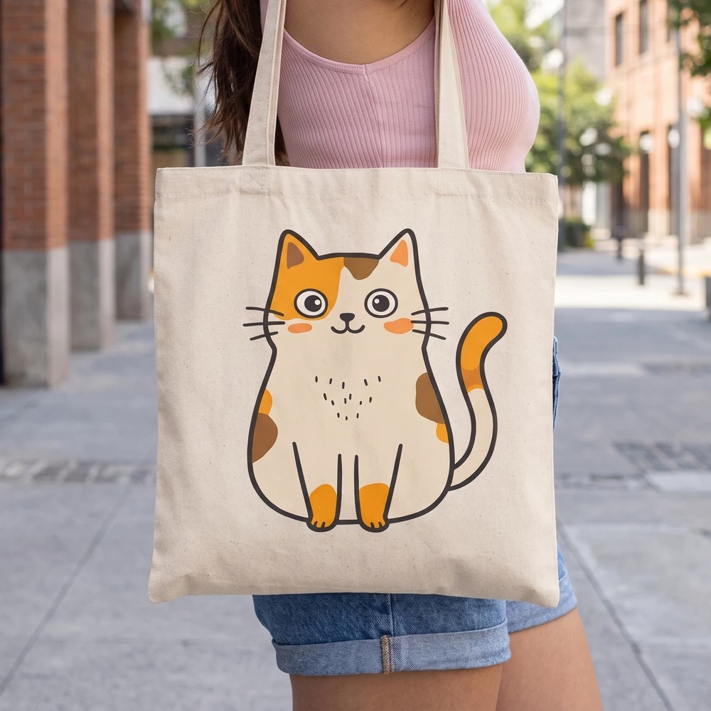 Kawaii Cat Print Canvas Tote
