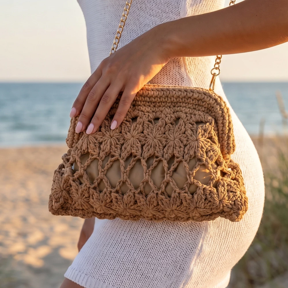 Floral Crochet Openwork Pouch Bag