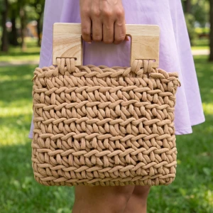 Chunky Rope Crochet Tote With Wood Handles